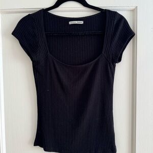 Reformation Black Ribbed Fitted Blouse